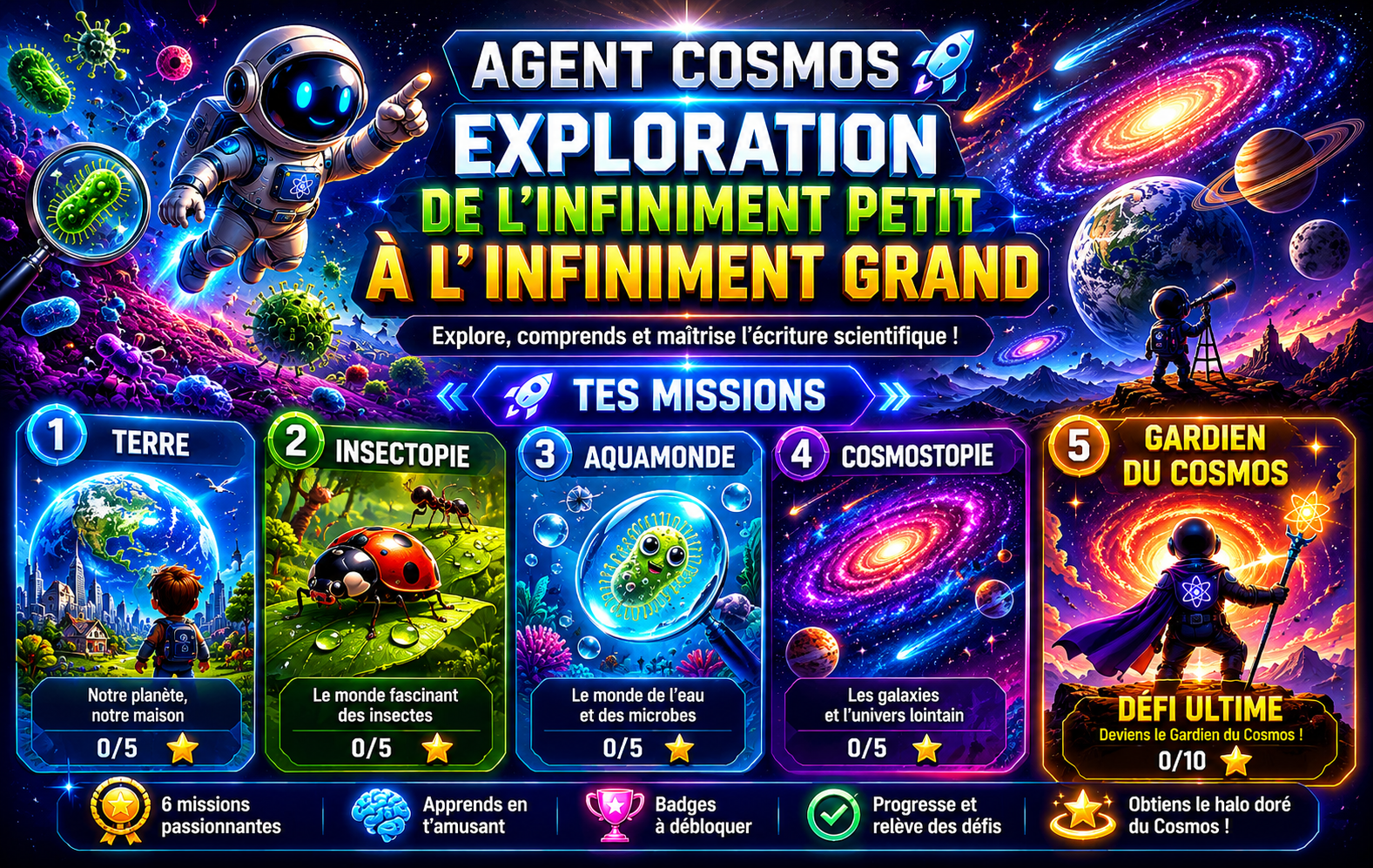 Poster Agent Cosmos — exploration de l'infiniment petit à l'infiniment grand